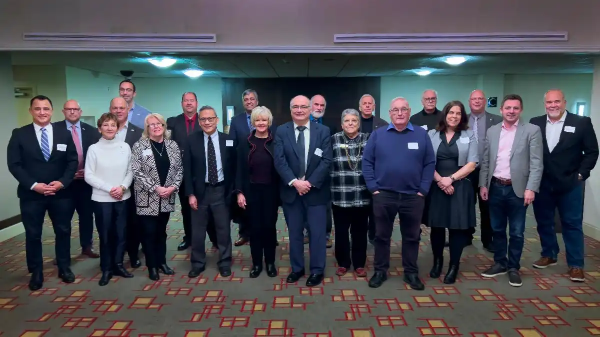 Members of Parliament at the EOWC meeting: Associate Minister of Housing Michael Parsa, Mayor Steve Ferguson, Warden Mandy Martin, Warden Tony Fraser, MPP Nolan Quinn, Vice-Chair Bonnie Clark, MPP St&eacute;phane Sarrazin, MPP Ted Hsu, Warden Normand Riopel, MP Cheryl Gallant, Chair Peter Emon, Warden Peter McLaren, Warden Liz Danielsen, Warden Ron Vandewal, Mayor Doug Elmslie, Warden Bob Mullin, Warden Nancy Peckford, MPP Ric Bresee, MP Francis Drouin, MPP Todd Smith