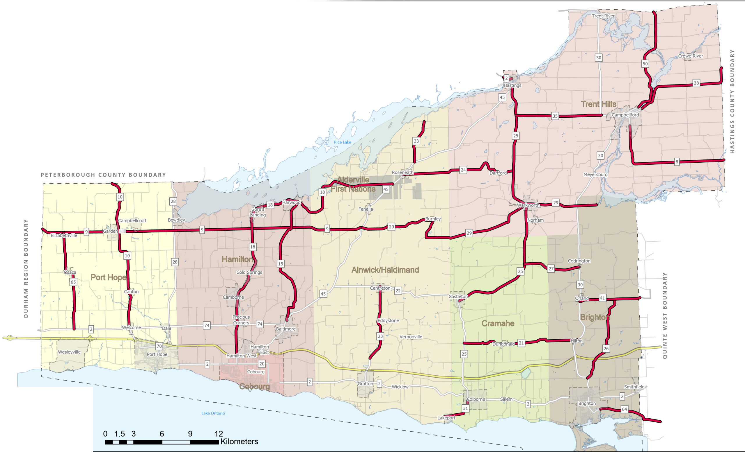 Map showing half load roads in Northumberland