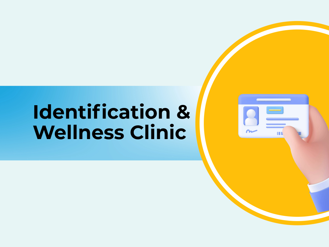 Icon of a hand holding a piece of ID. Text reads Idoentification and Wellness Clnic. The Northumberland County logo is in the upper left corner.