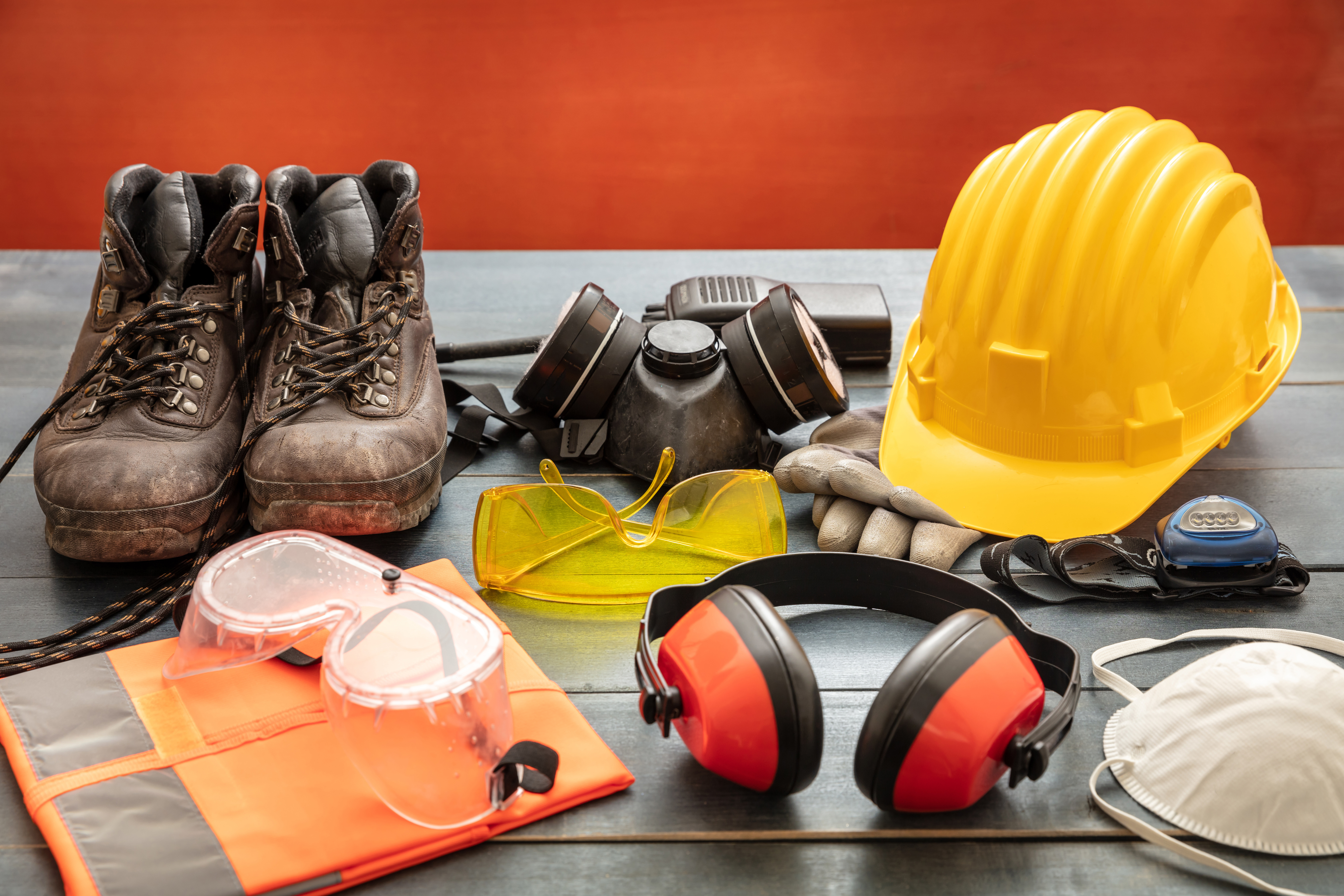 Personal Protective Equipment displayed on a table.
