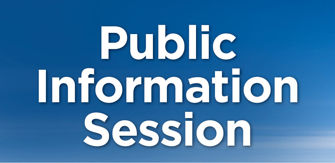 White text on a blue sky. Text reads: "Public Information Session. S A safer Grafton for everyone."