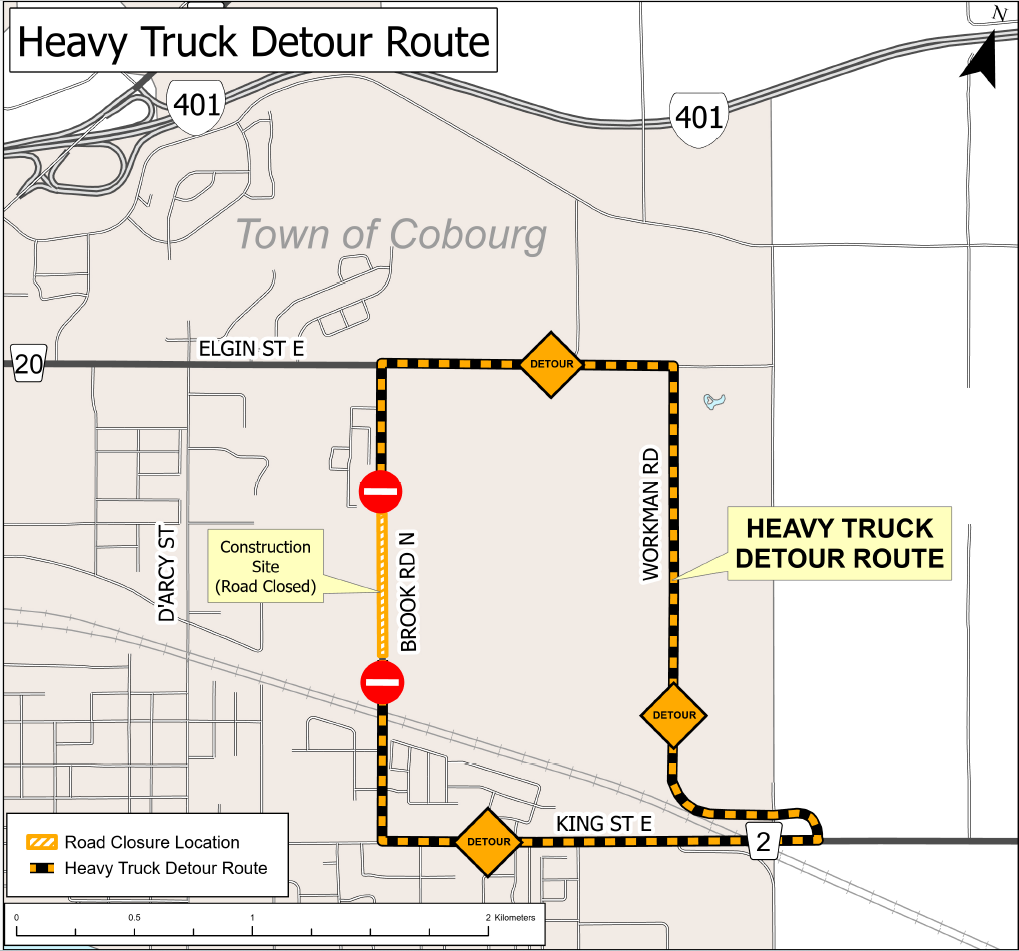 Heavy truck detour route for CR20 closure