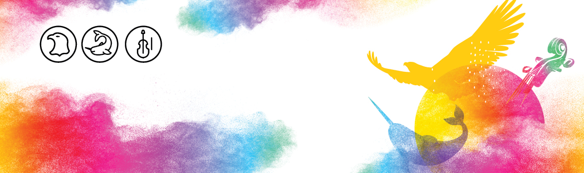 Colourful banner with various illustrations of Indigenous elements.