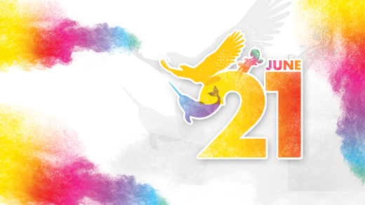 Colourful illustration with Indigenous elements and text reading "June 21"