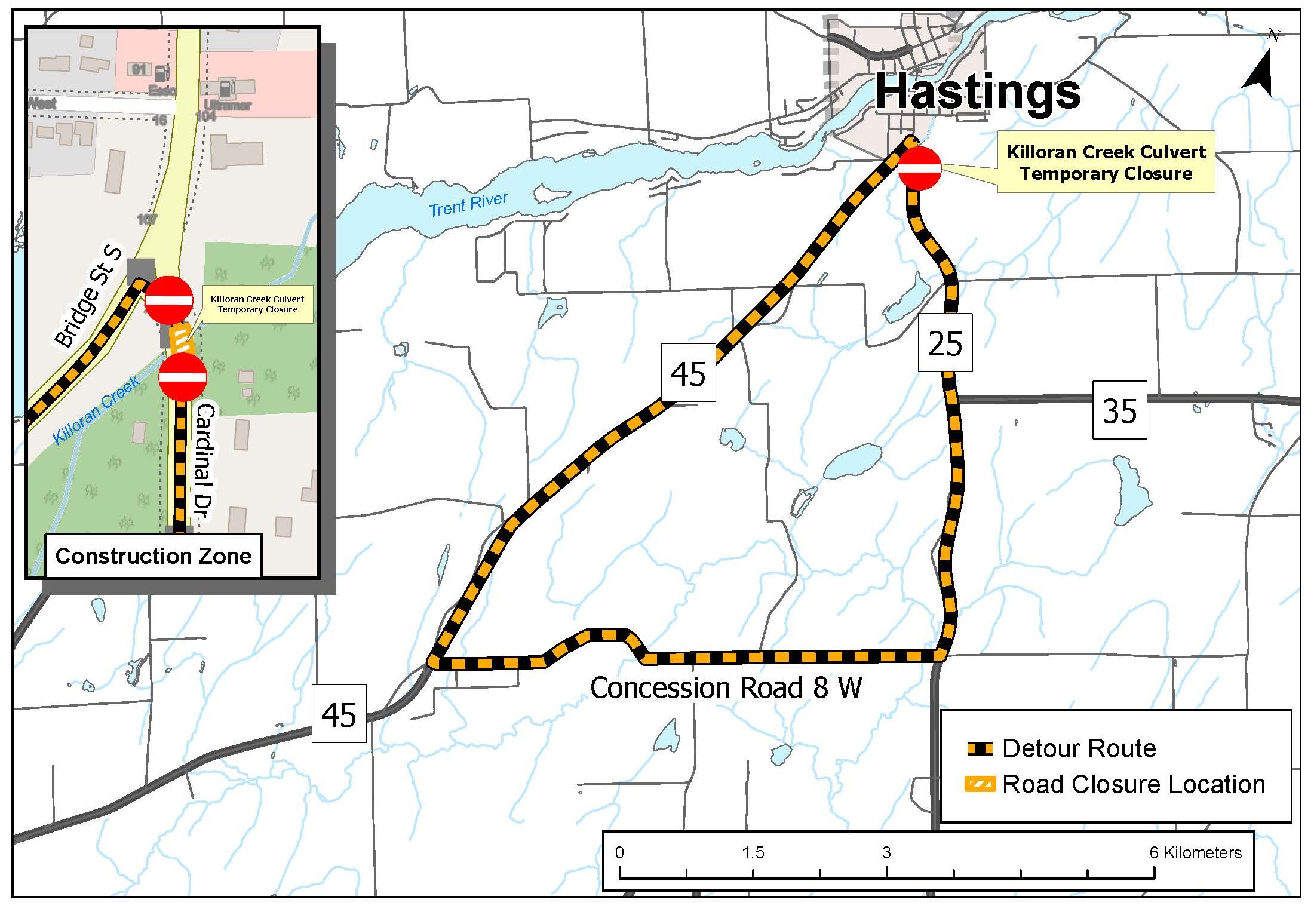 Killoran Creek Culvert Replacement Detour Route map