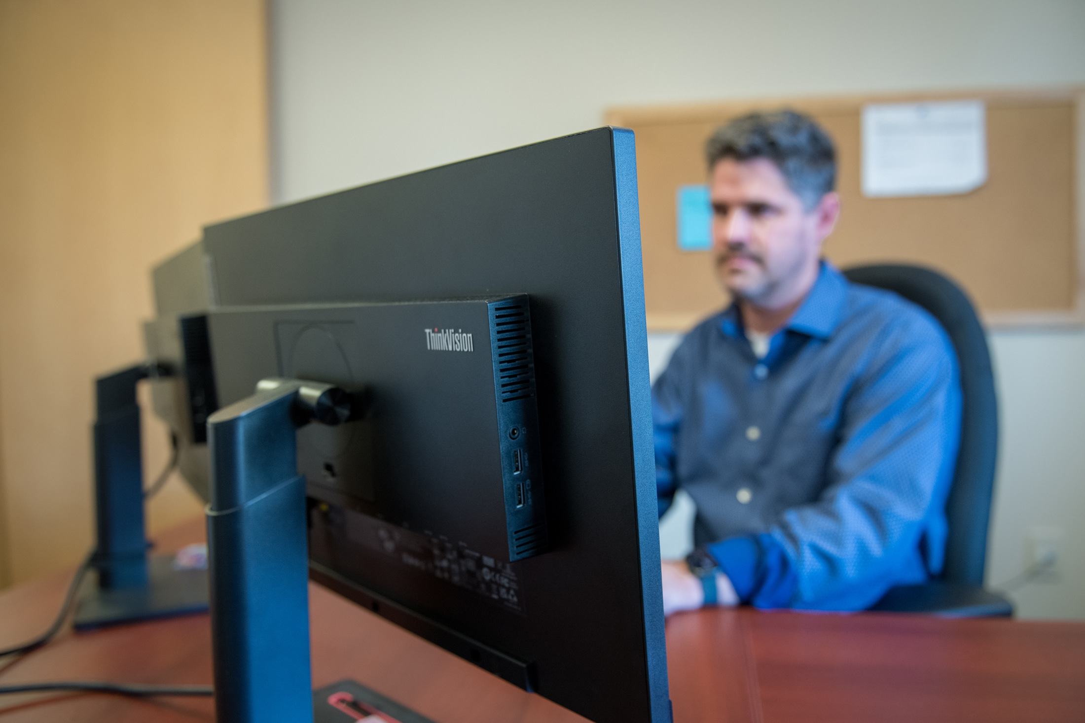 Finance staff uses computer