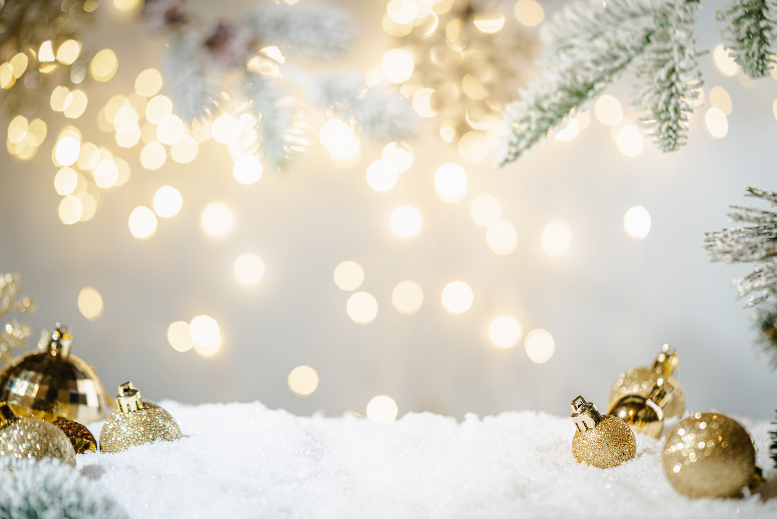Golden decoration in a snow-covered area.