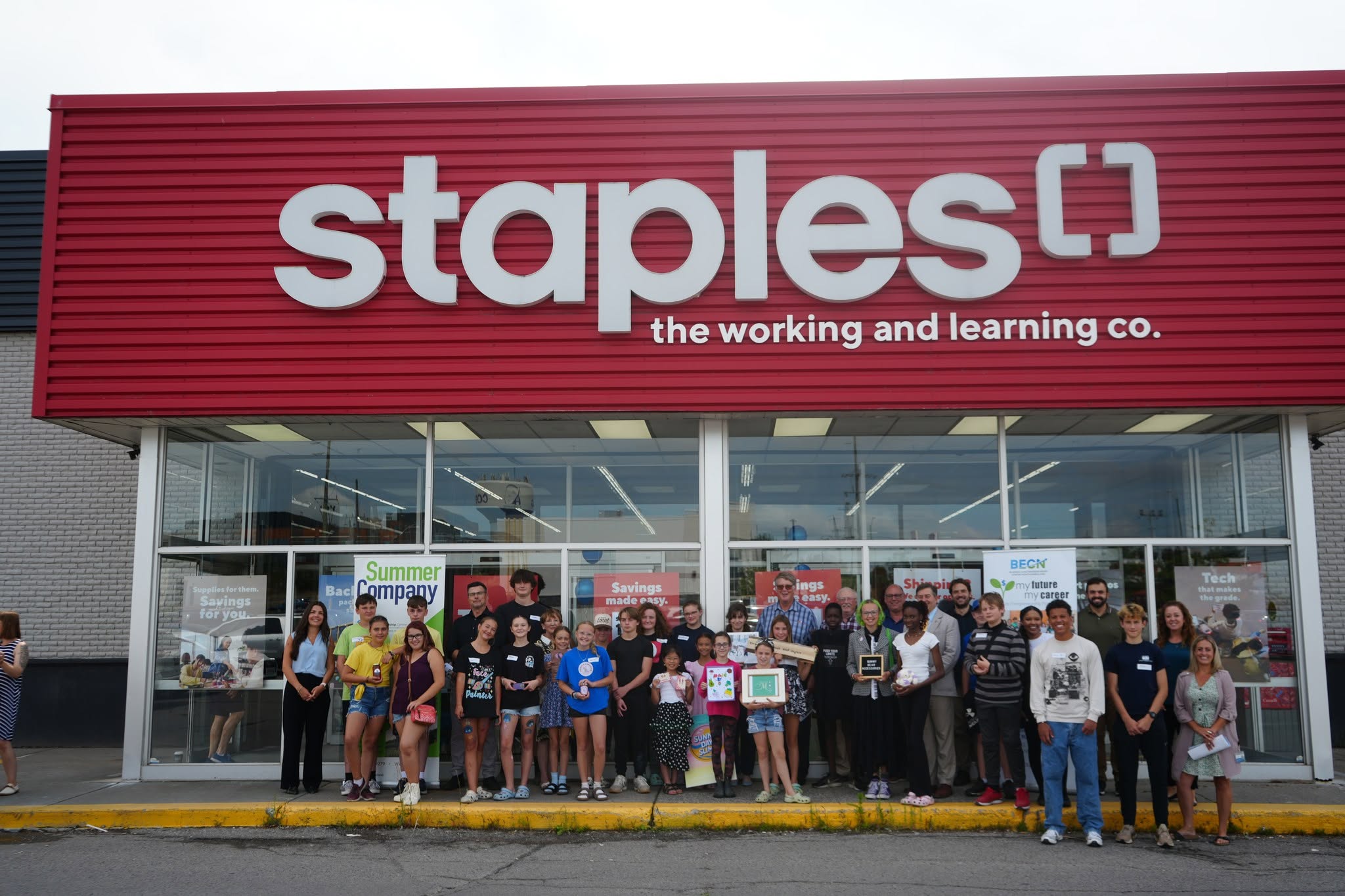 Students in front of Staples in Cobourg