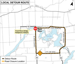 Trent River Bridge closure Local traffic detour map