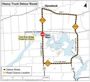 Trent River Bridge closure detour map