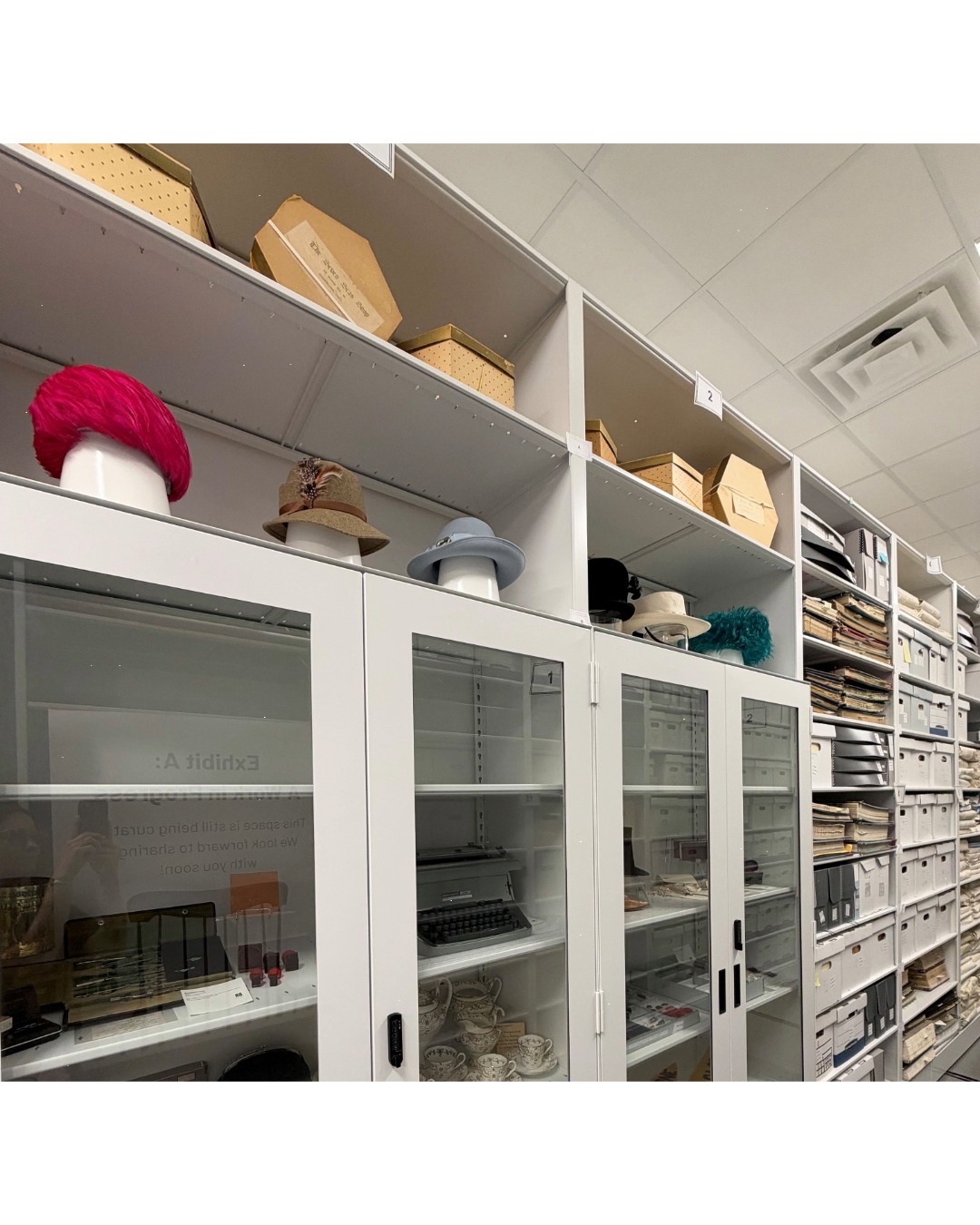 Items on shelves in the County Archives and Museum.
