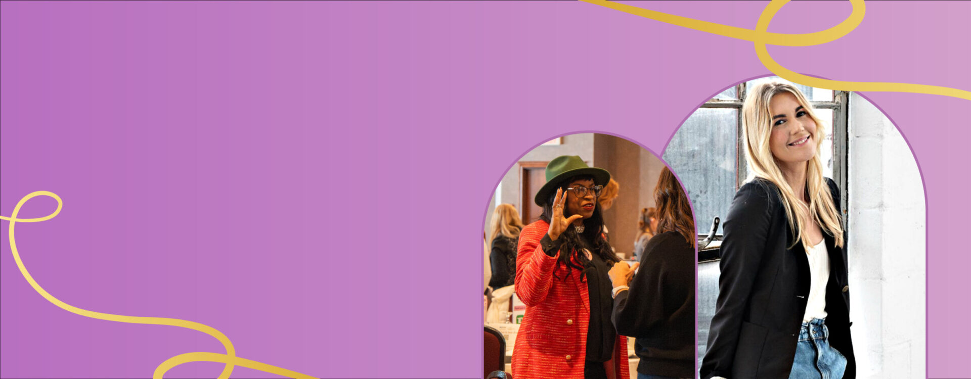 Photo of Emily O'Brien and a photo of attendees chatting during networking