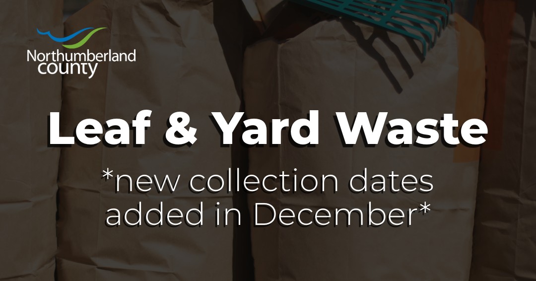 Graphic featuring an image of leaf and yeard waste on a curb. text reads " Leaf & Yard Waste * New Collection dates added in December*